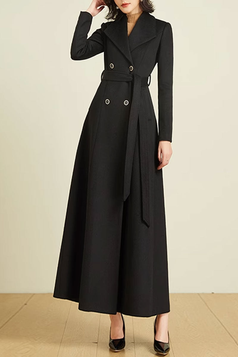 Double breasted long wool coat with belt waist 4591