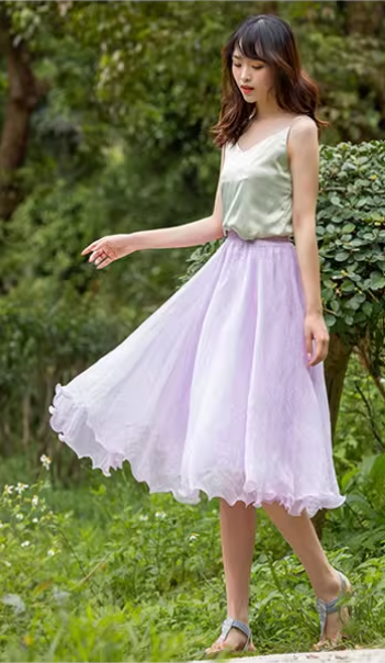 Elastic waist summer chiffon skirt 6187- light purple