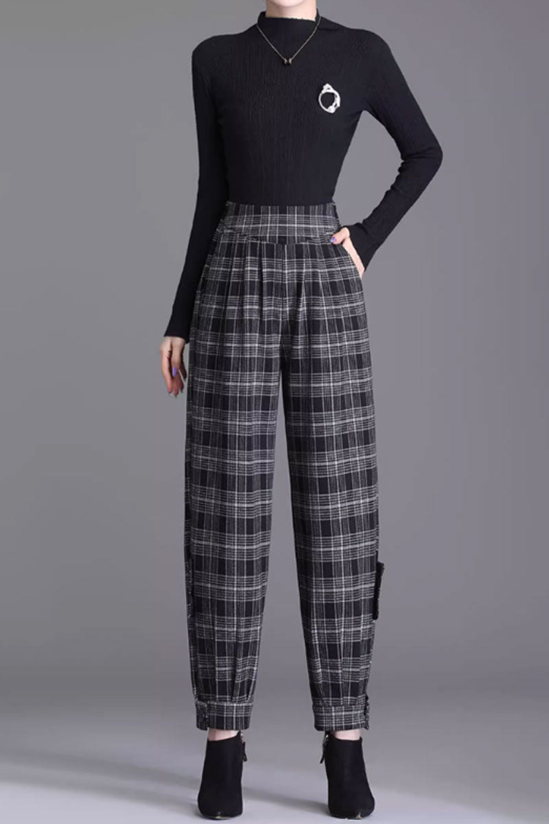 Plaid winter wool loose fitting pant 4656