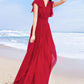 maxi wine red chiffon dress women 4443
