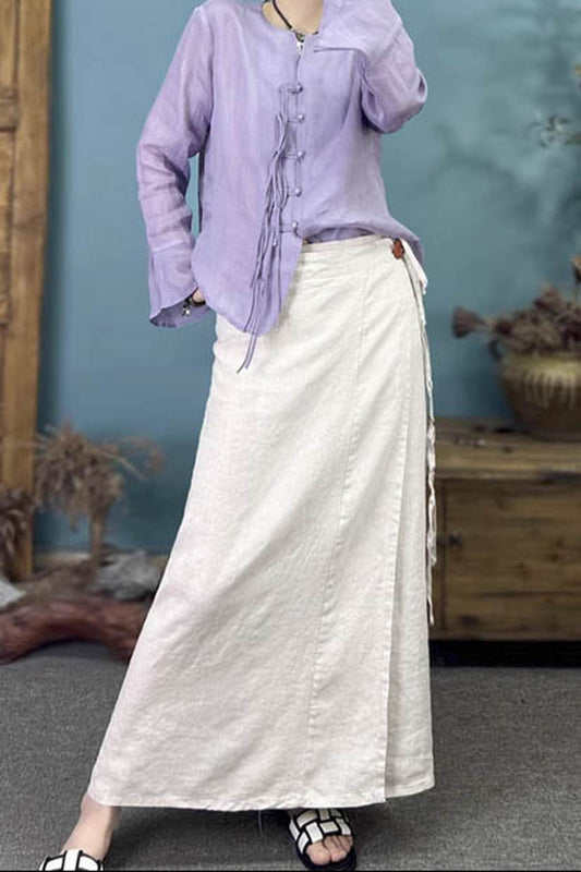 Summer linen maxi wrap skirt for women 4340