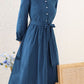 Tie belt blue dresses with ruffle details 4889