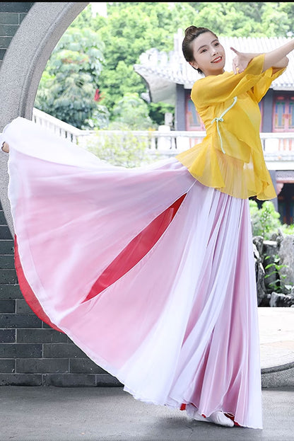 Red Chiffon Maxi Skirt - Circle Flowy Silhouette with Elastic Waistband 4470