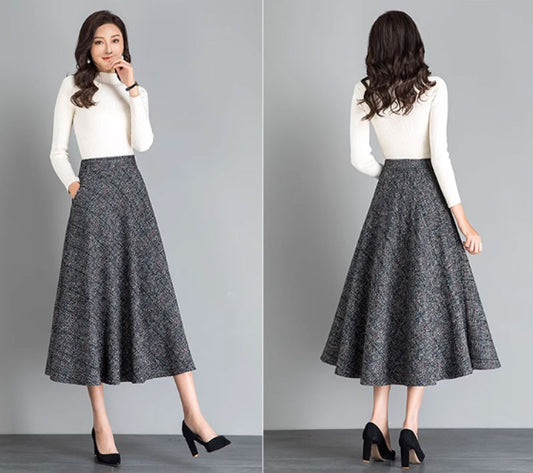 Midi a line wool skirt for women 4641-1