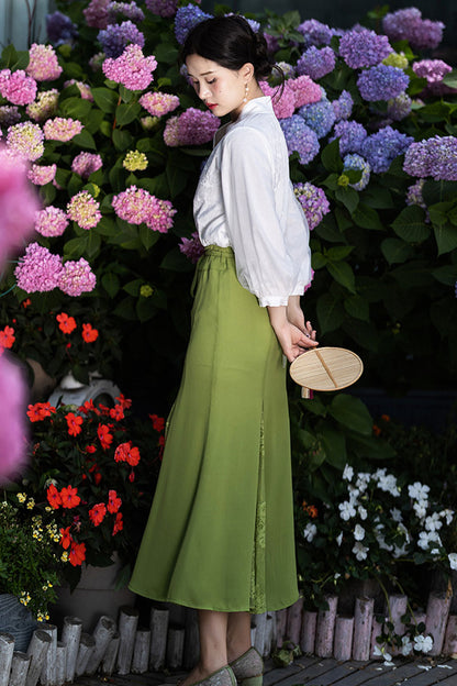 summer green chiffon skirt elegant fishtail skirt  4302