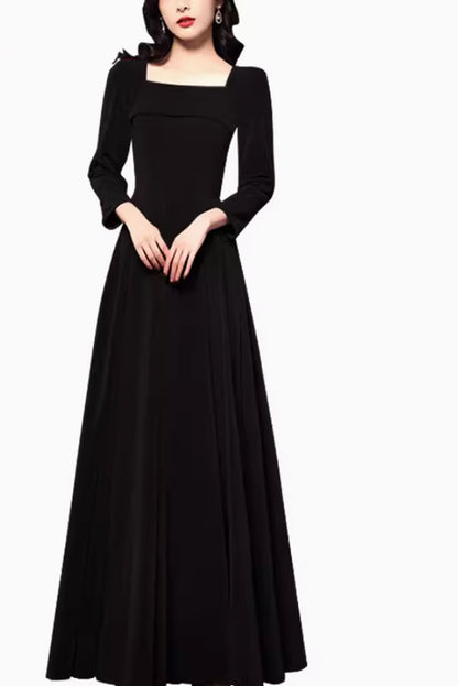 Emerald Velvet Maxi Dress - Square Neckline, 3/4 Sleeves 4799