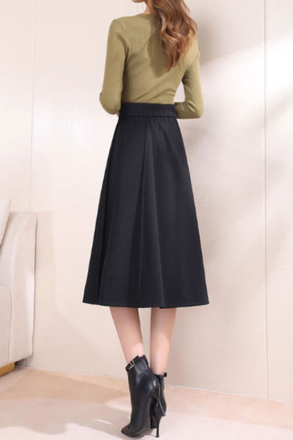 Brown Wool A-Line Midi Skirt - Elegant Winter Essential 4750
