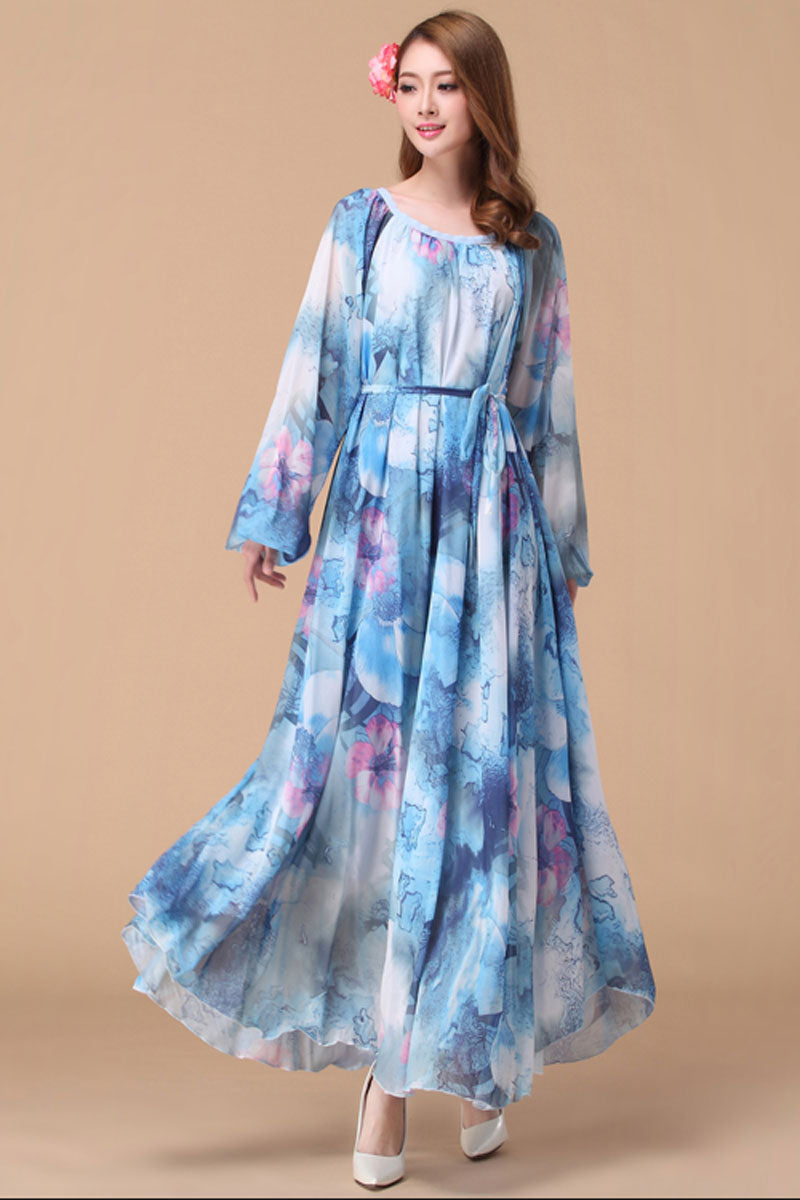 Floral chiffon dress, loose fitting beach dress 4463