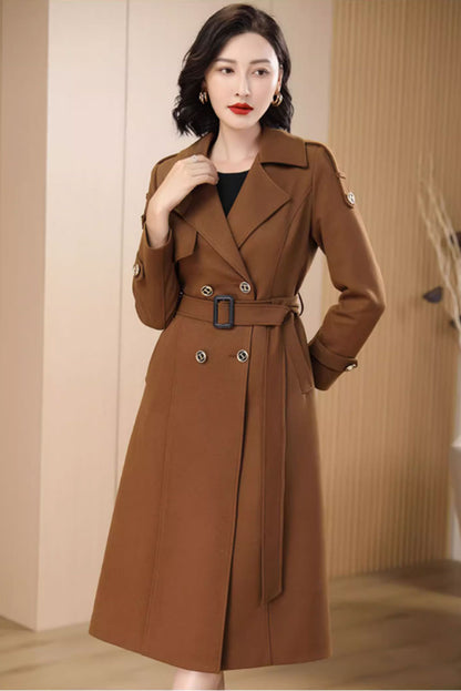 Camel Wool Coat - Double Breasted Belted Long Winter Coat 4706