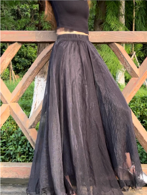 Black maxi swing chiffon skirt women 6183- black