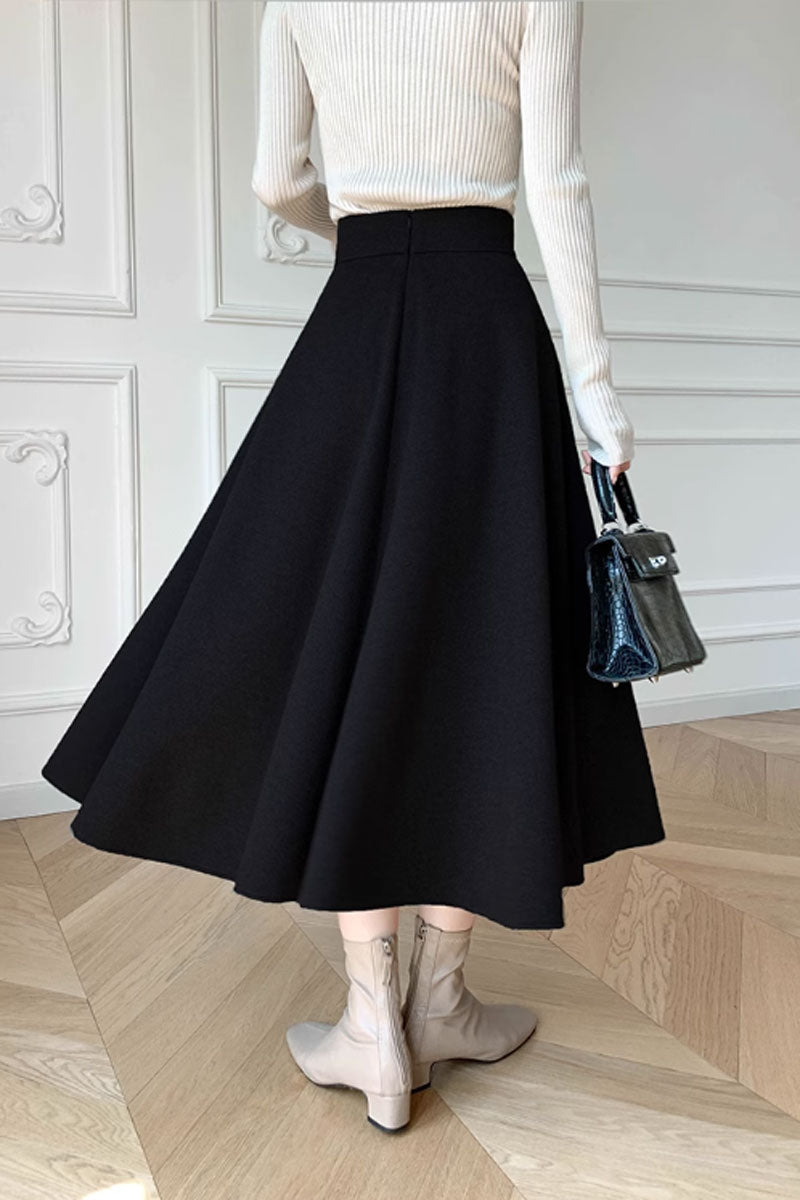 High waist a line long wool skirt 4767