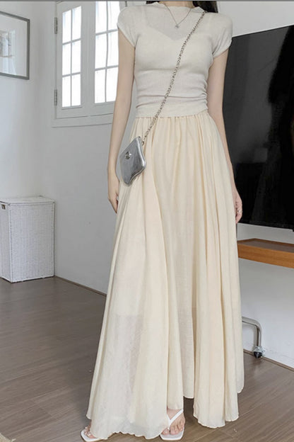 Gray Linen Maxi A-Line Skirt - Irregular Hemline, Elastic Waist 4365