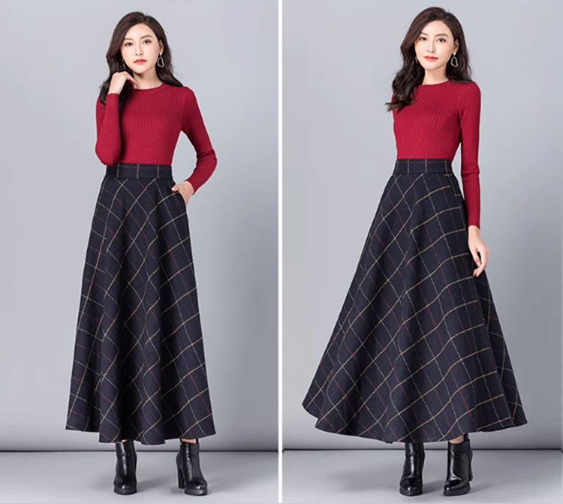 A line winter wool skirt with pockets 4640-1