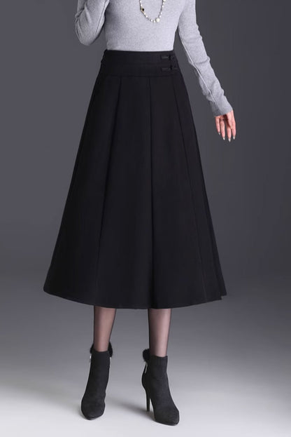 Elegant Brown Wool Skirt – Handmade A-Line Midi, Lined & With Pockets | Xiaolizi 4745