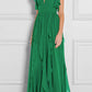 prom green tiered dress with deep v neckline 4446