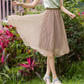 Elastic waist summer chiffon skirt 6187- light brown