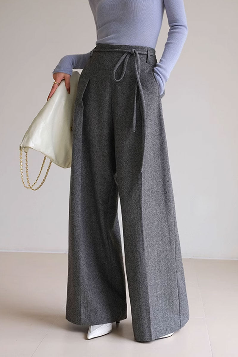Gray winter wide leg wool pants women 4482