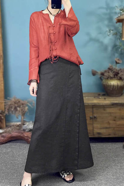 Summer linen maxi wrap skirt for women 4340