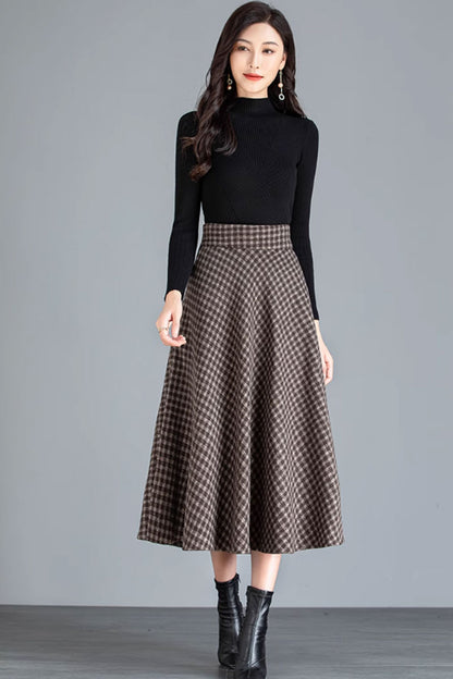 Brown Wool Midi Skirt - Vintage A-Line with Pockets 4644-1