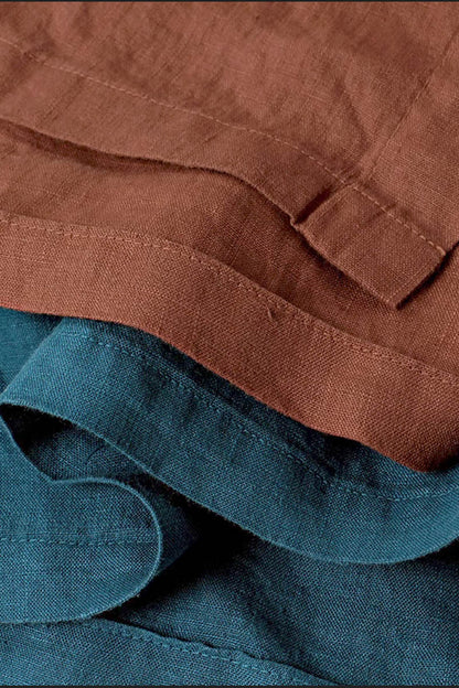 Blue Linen Midi Skirt - Button Front with Pockets 4353