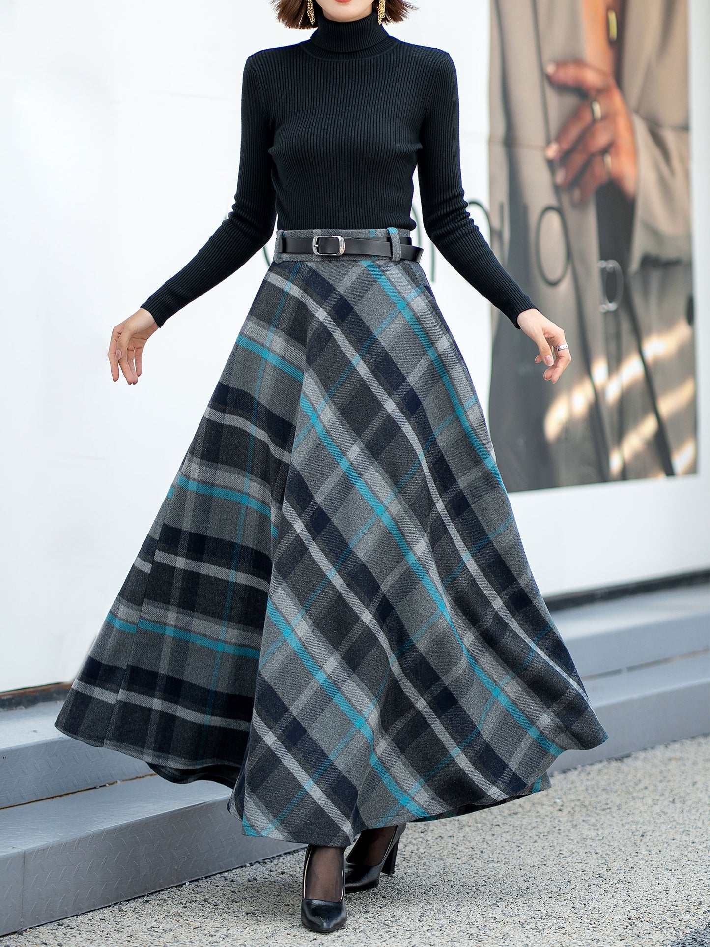 Plaid Wool Skirt, Wool Maxi Skirt Women 4680