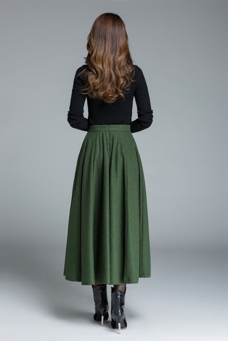 Copy of Women 1950s Green Wool Skirt 1641#