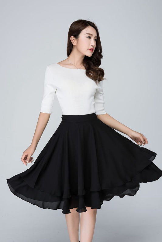 black chiffon short summer skirt 1564
