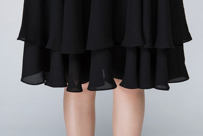 Black Chiffon Skater Skirt - Flare Silhouette with Hidden Zipper 1564