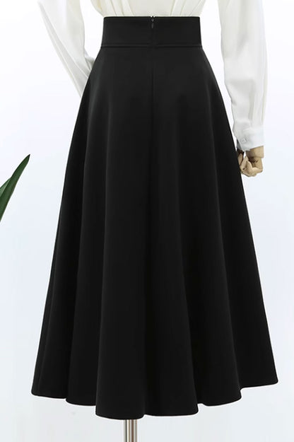 Beige Wool A-Line Skirt - Pleated Flared Winter Essential 4766