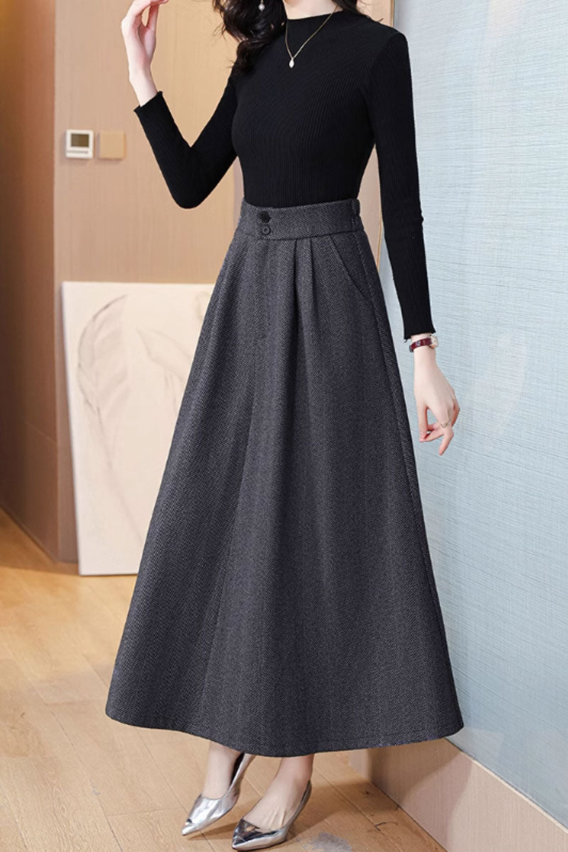 gray a line winter wool skirt for women 4759
