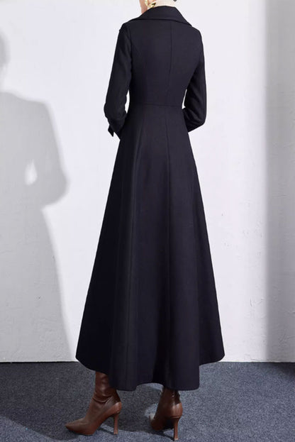 Black swing a line long wool coat women 4701