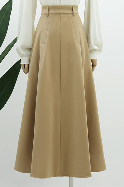 Black Wool A-Line Long Skirt - Pleated Elegant Winter Style 4764