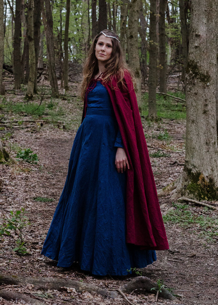 Red Linen Hooded Cloak – Handmade Vintage Cape with Influencer Picks 3288