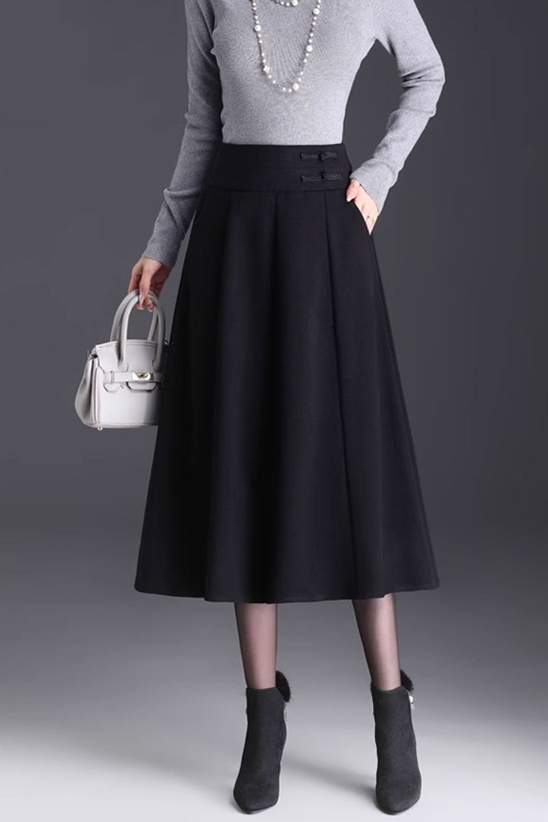 A line midi wool winter skirt women 4745