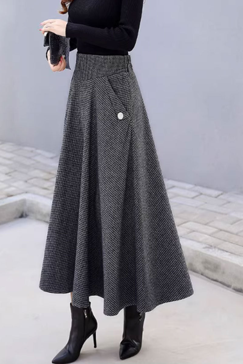 Striple winter wool skirt with pockets 4645