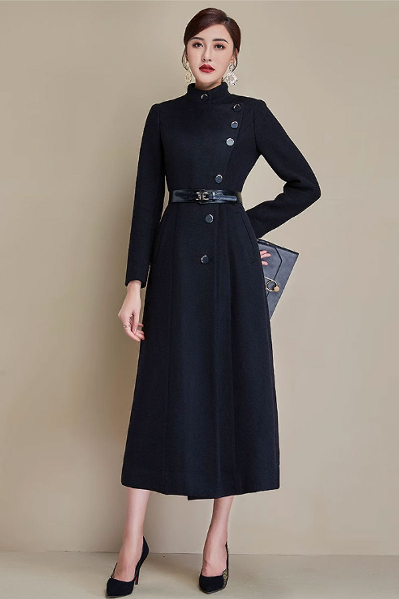 Black womens Winter Warm Wool Coat 4687