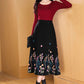 Midi black Embroidered Wool Skirt 4773