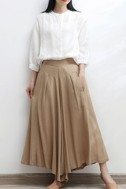 summer wide leg linen pants with elastic waist 4300