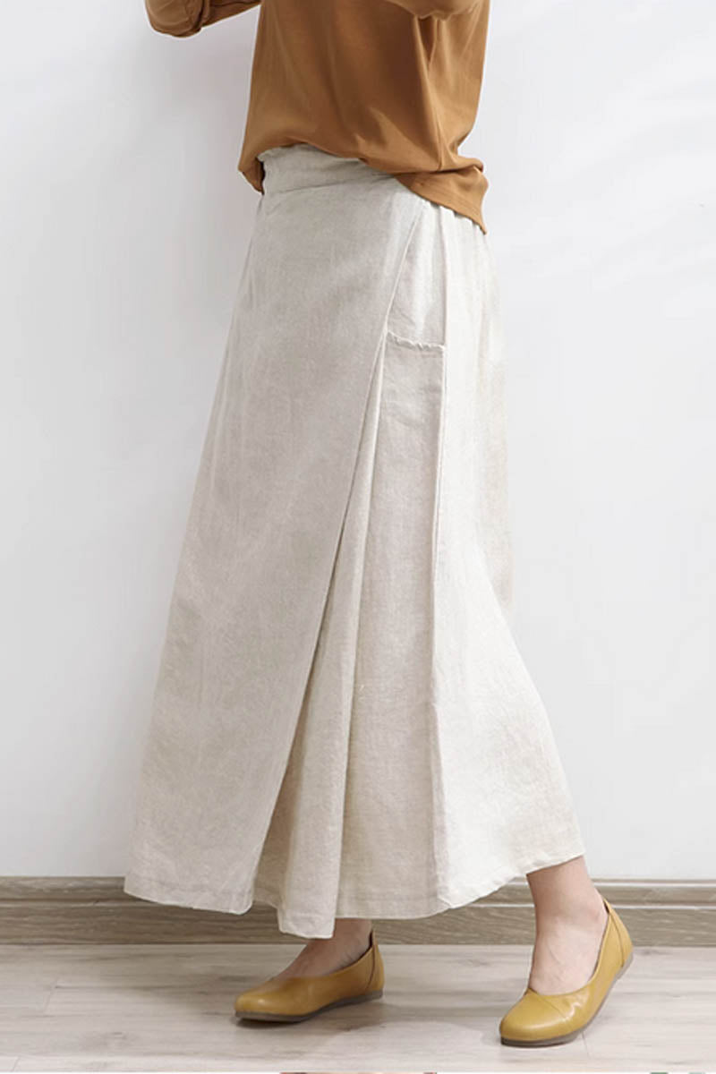 Beige a line womens summer skirt with pockets 4352