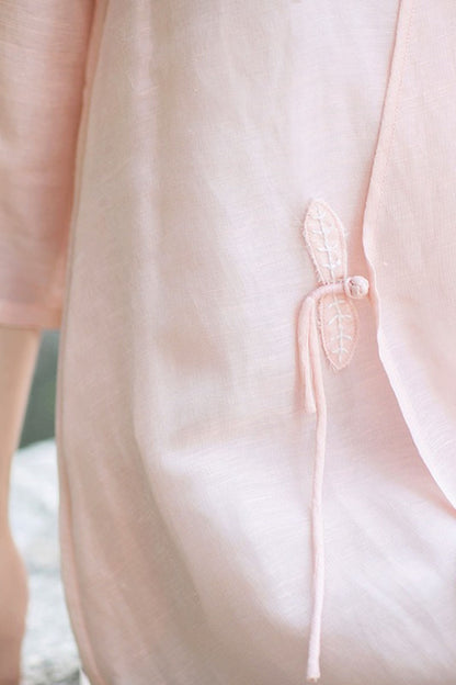 White Linen Cotton Dress - Flowy V-Neck with 3/4 Sleeves 4321