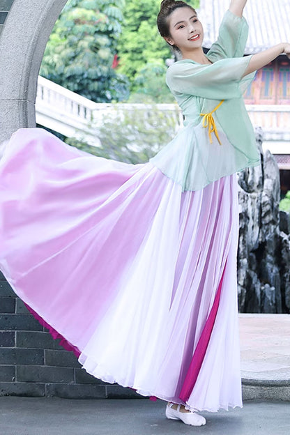 Red Chiffon Maxi Skirt - Circle Flowy Silhouette with Elastic Waistband 4470