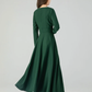 Green Swing Wool Dress, Long Wool Dress 4551