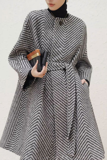 Striple winter wool cape coat women 4583