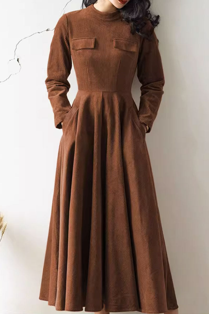 Vintage fit and flare corduroy dress women 4568 Xiaolizi Vintage fit and flare corduroy dress women 4568 Xiaolizi