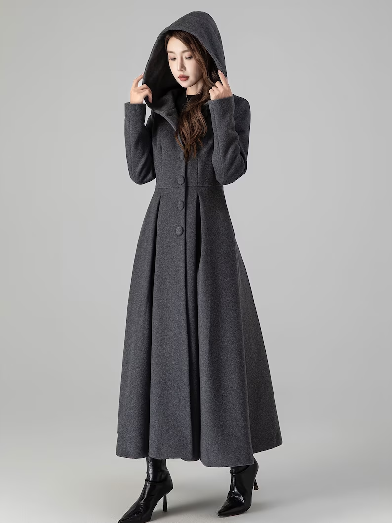 Dark Gray wool coat, Long Swing wool Coat 4507