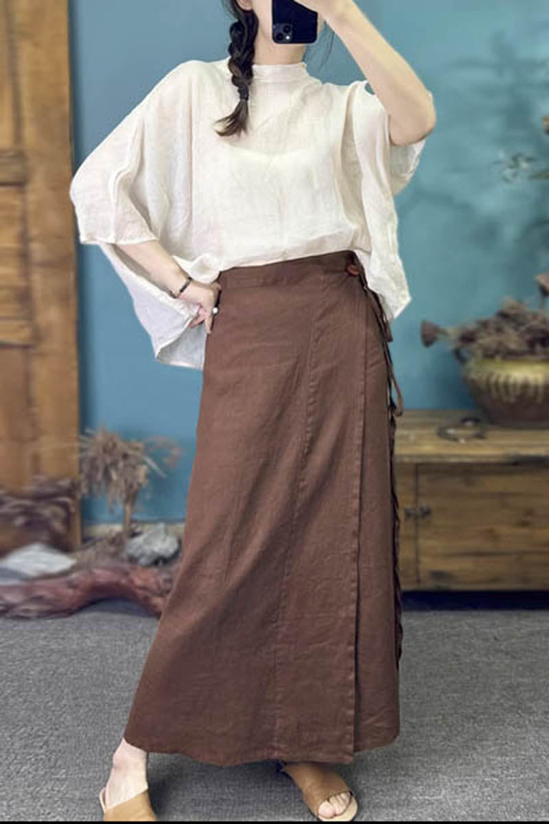 Summer linen maxi wrap skirt for women 4340