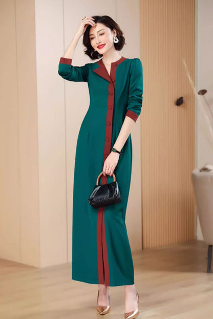 Elegant patchwork long dress women 4789