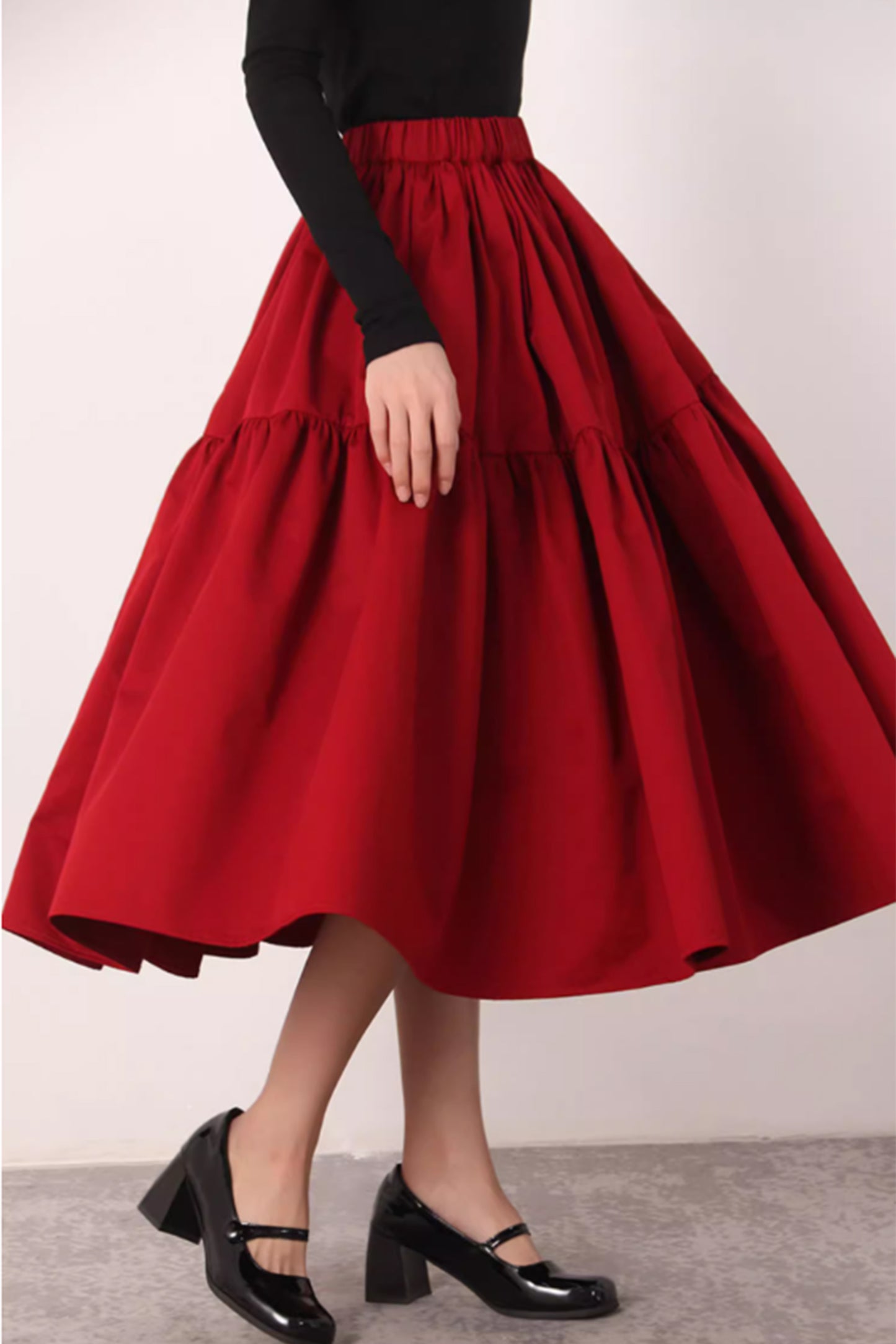 Plus size womens red skirt with elastic waist 4873