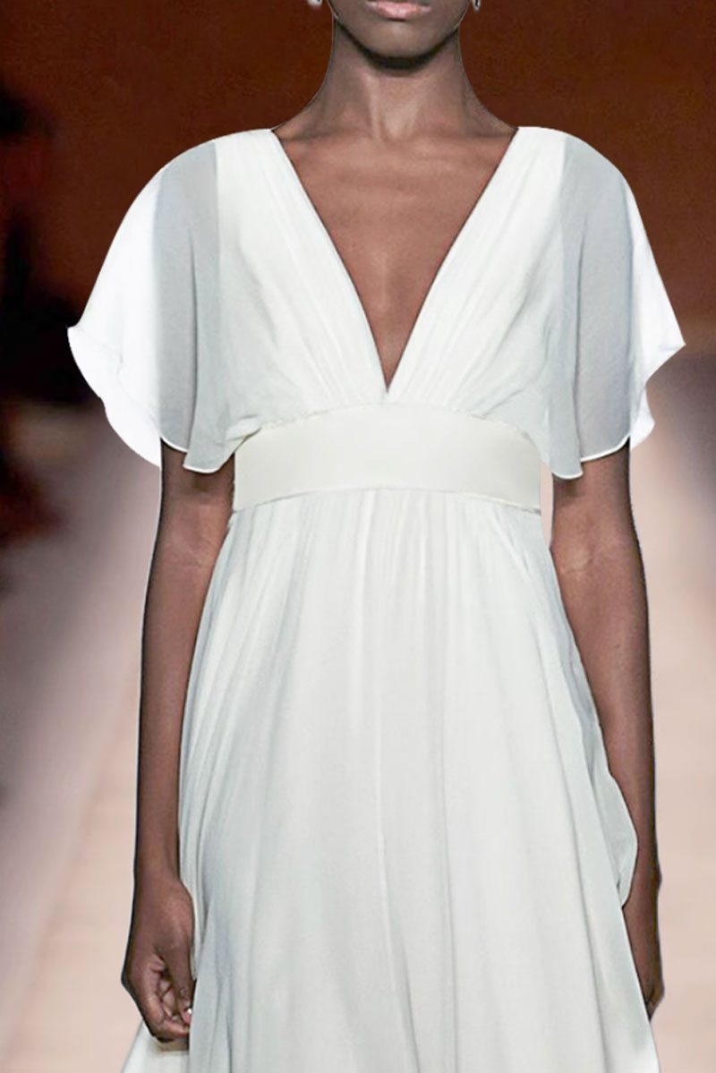 White maxi summer dress with high waist 4445