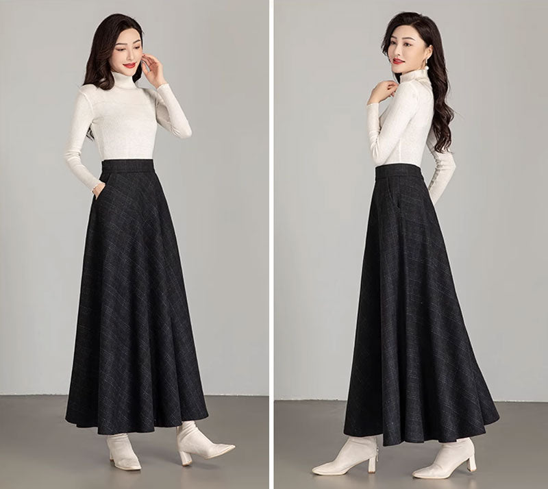 Long winter wool skirt women with pockets 4672-3